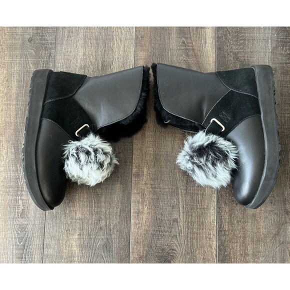 UGG Isley Black Leather Vibram Pom Pom Waterproof Boot Women's Size US9.5/EU40.5 - Picture 3 of 10